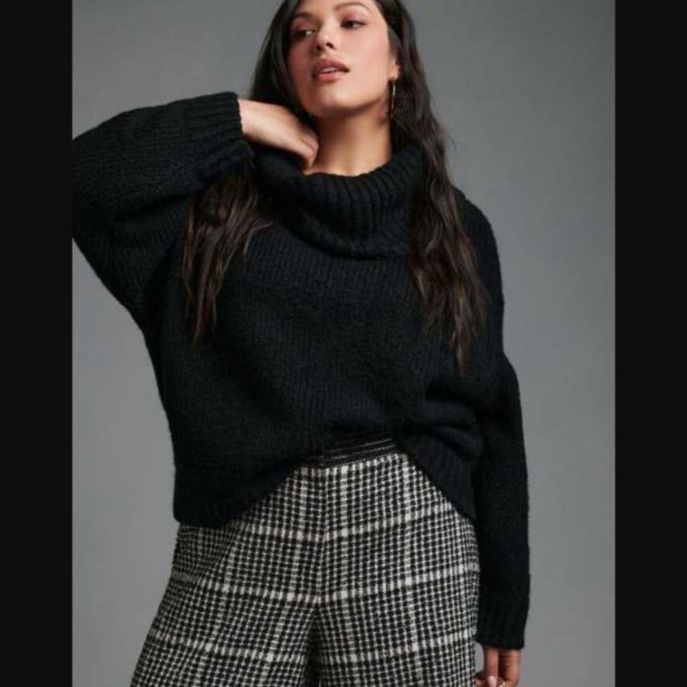 Anthropologie Pilcro Chunky Turtleneck Wool Alpaca Blend Sweater in Black